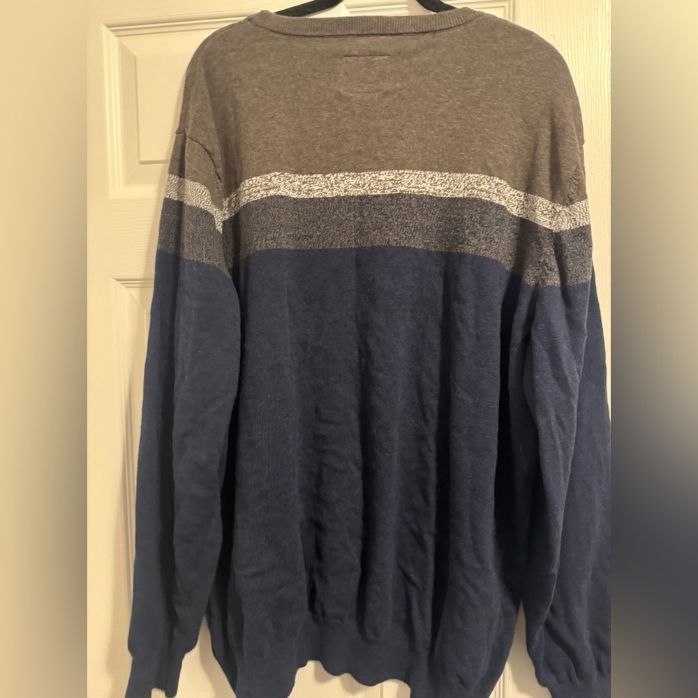 90's Y2K Blue and Gray Men's Striped Sweater 100% Cotton XXL - Picture 2 of 5